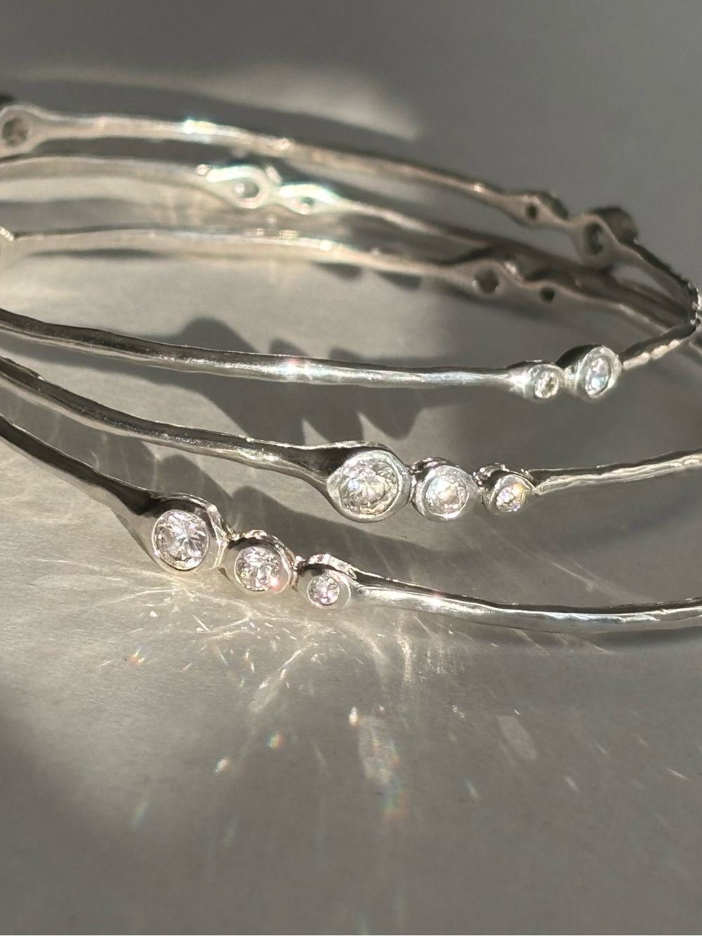 Sterling Silver Dainty Bracelets - Diamond Stacking Bangles - Artisan Style